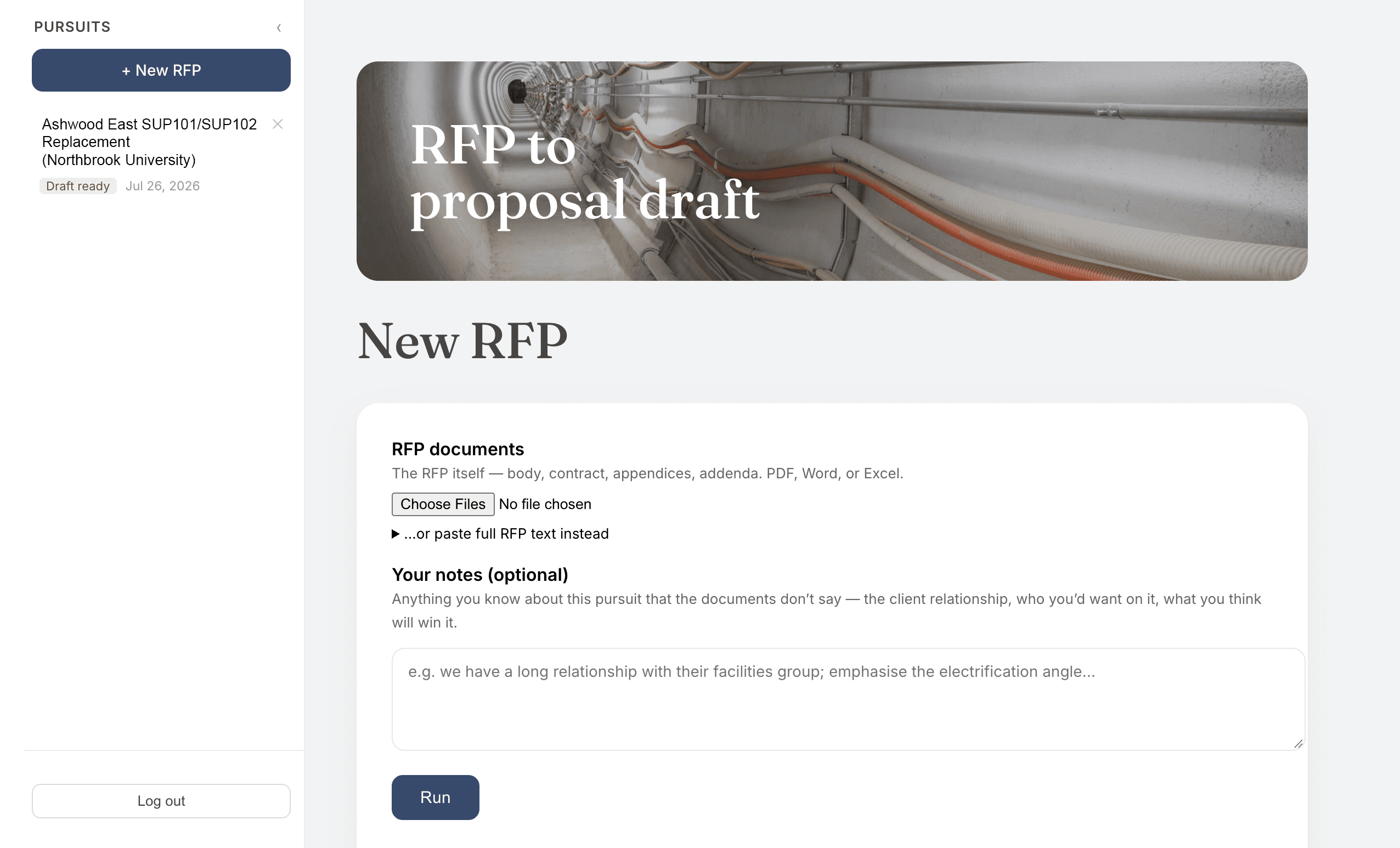 The RFP to proposal draft app, ready to take a new RFP